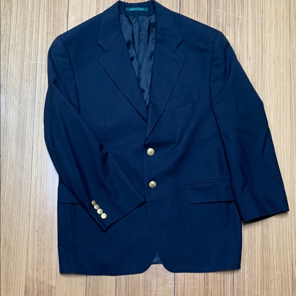 Lauren Ralph Lauren Navy Blue and Gold Sport Coat with Notched Lapels